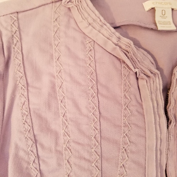 CHICO'S Ruffled Denim Jean‎ Jacket Size 0 Lavender - Picture 3 of 6